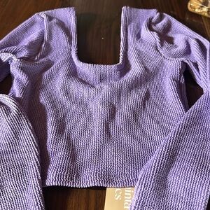 Long Sleeve Fitted Crop top by Araminta James Ocean breeze crinkle top in Orchid